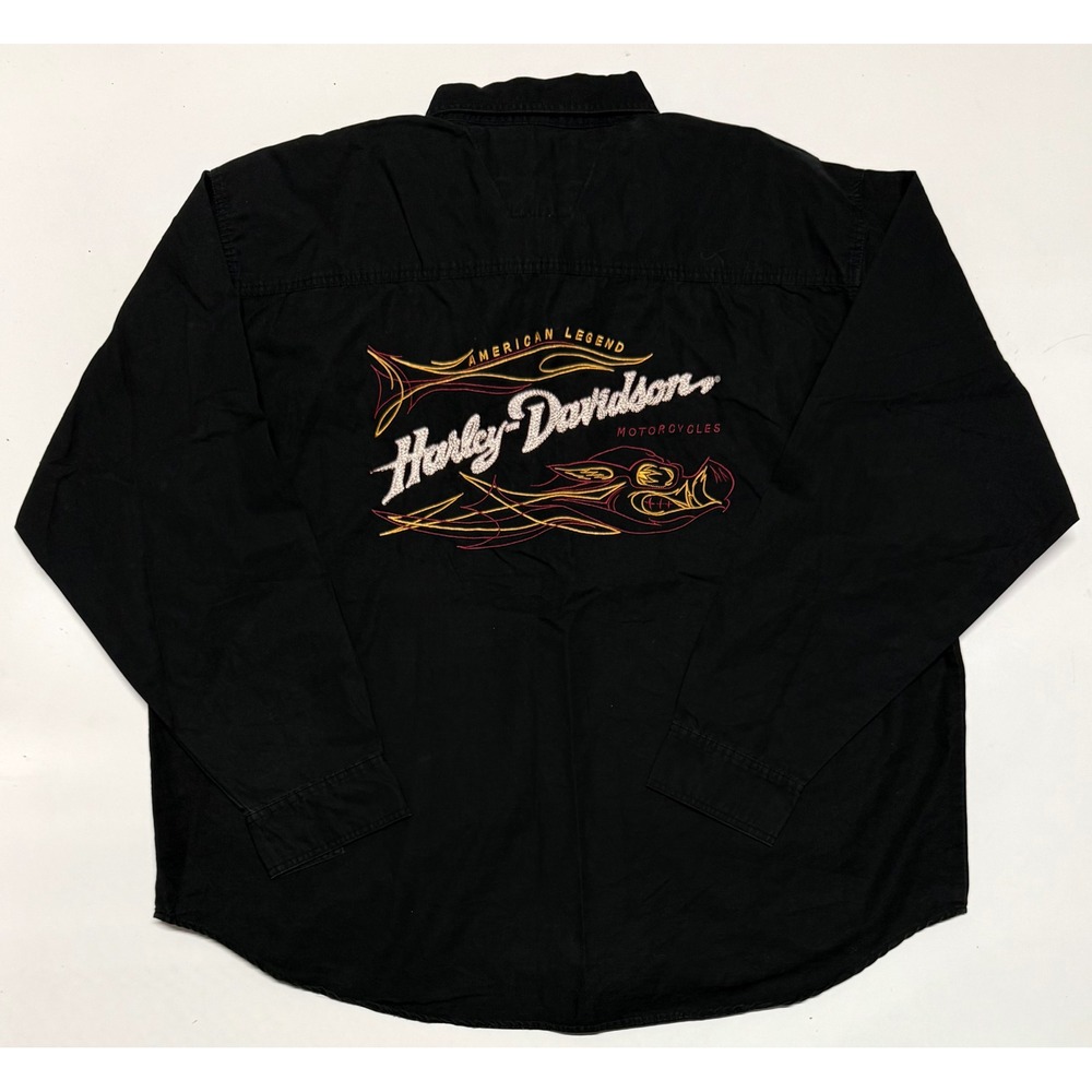 Harley-Davidson Mens XXXL Black Embroidered Hog American Legend Button Down
